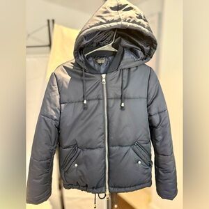 Topshop Navy Bomber Jacket with Hood